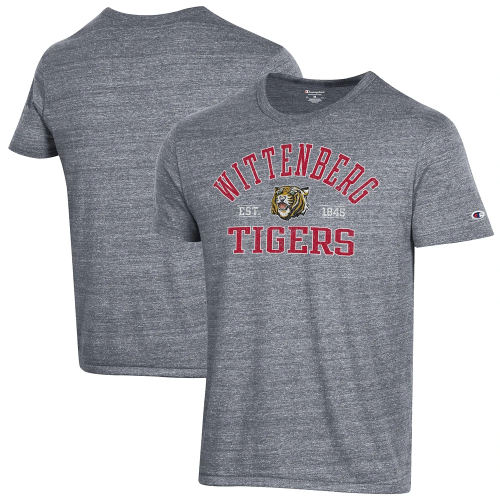 Men's Champion Heathered Gray Wittenberg University Tigers Ultimate Tri-Blend T-Shirt