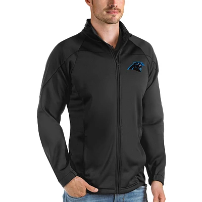 Men's Antigua Black Carolina Panthers Links Full-Zip Golf Jacket