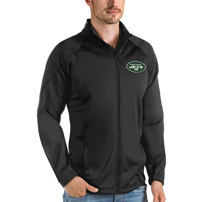 Men's Antigua Black New York Jets Links Full-Zip Golf Jacket