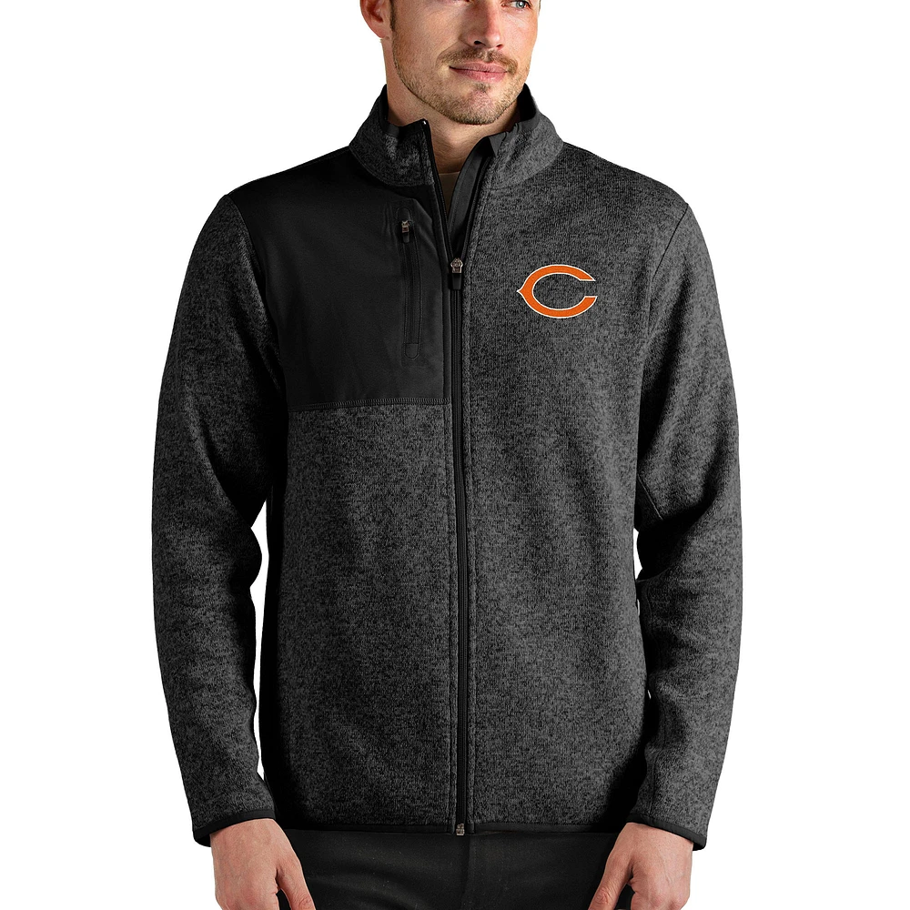 Men's Antigua Heathered Black Chicago Bears Fortune Full-Zip Jacket