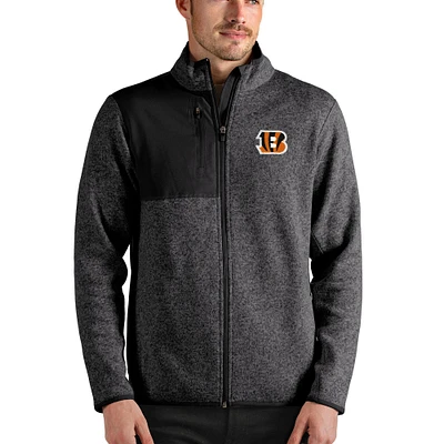 Men's Antigua Heathered Black Cincinnati Bengals Fortune Full-Zip Jacket