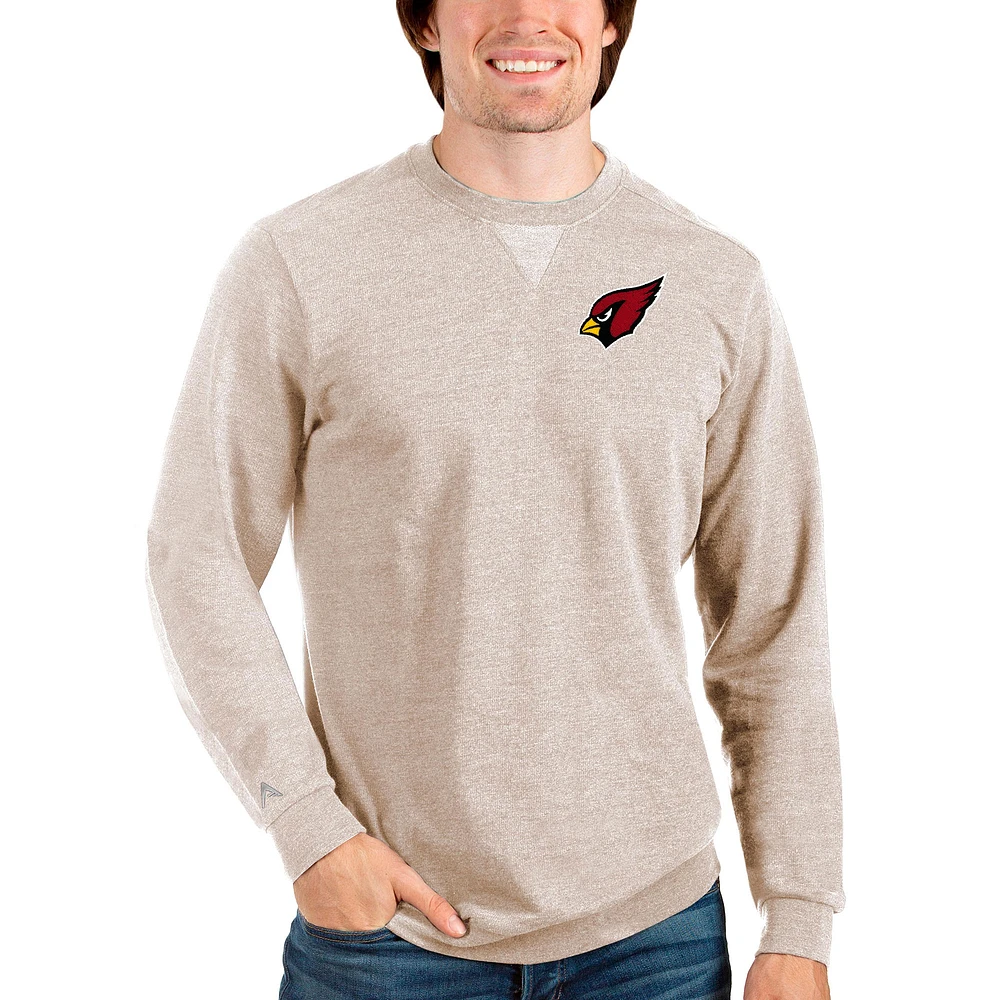 Men's Antigua Oatmeal Arizona Cardinals Reward Crewneck Pullover Sweatshirt