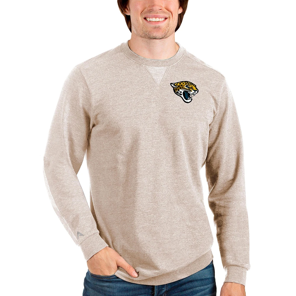 Men's Antigua Oatmeal Jacksonville Jaguars Reward Crewneck Pullover Sweatshirt