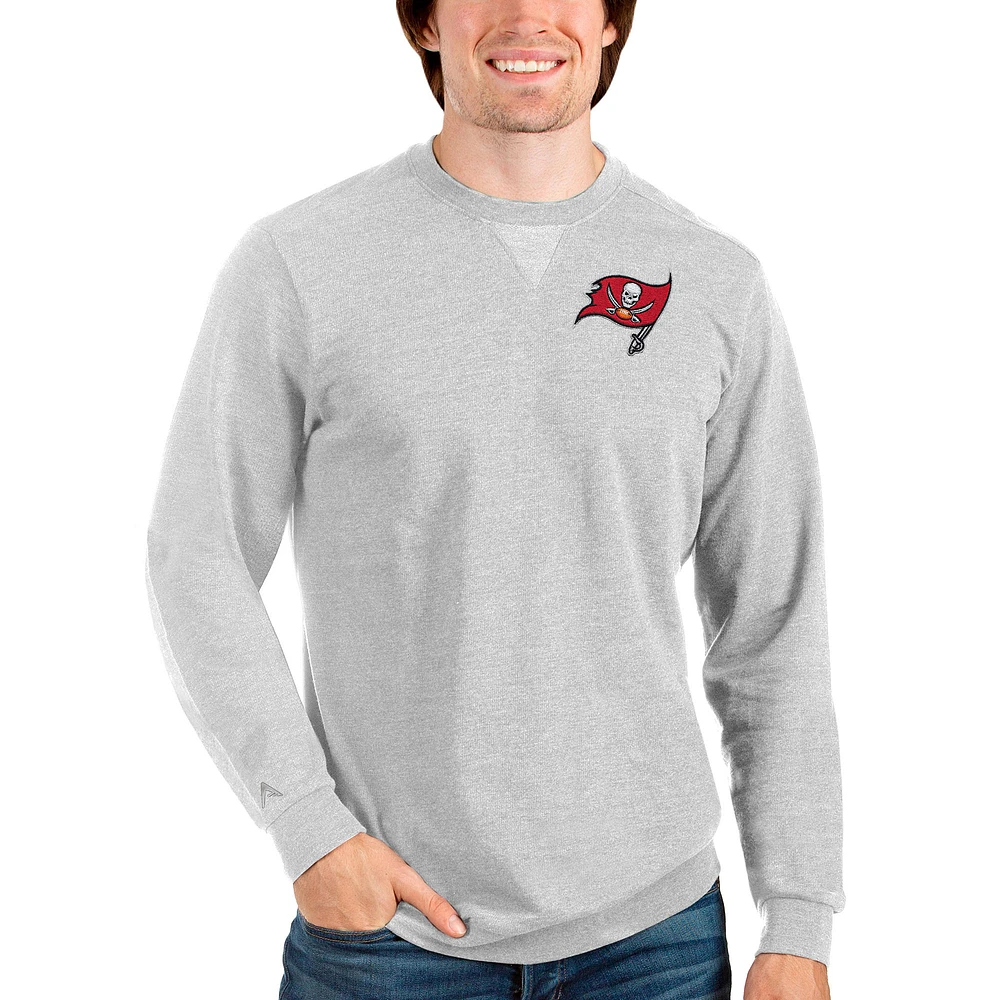 Men's Antigua Heathered Gray Tampa Bay Buccaneers Reward Crewneck Pullover Sweatshirt