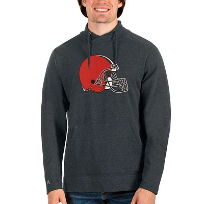 Men's Antigua Heathered Charcoal Cleveland Browns Team Reward Crossover Neckline Pullover Sweatshirt