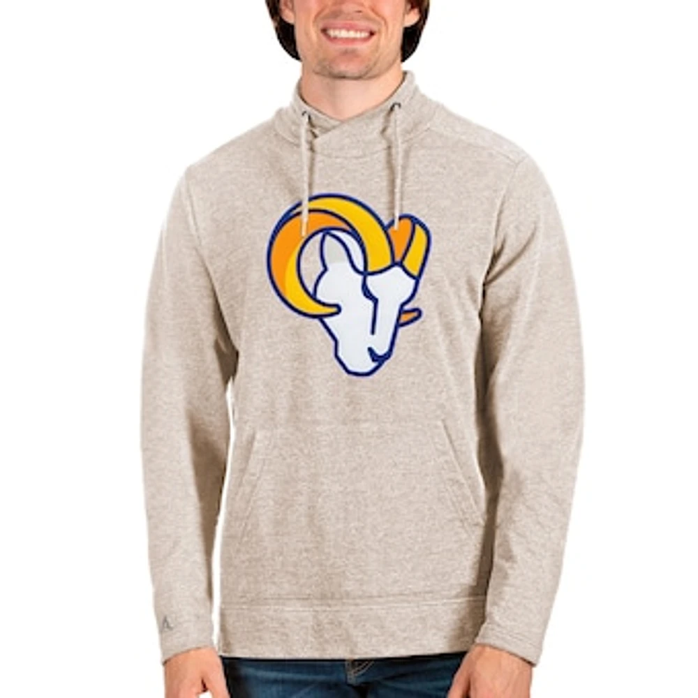 Men's Antigua Oatmeal Los Angeles Rams Team Reward Crossover Neckline Pullover Sweatshirt