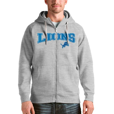 Men's Antigua Heathered Gray Detroit Lions Wordmark Victory Full-Zip Hoodie