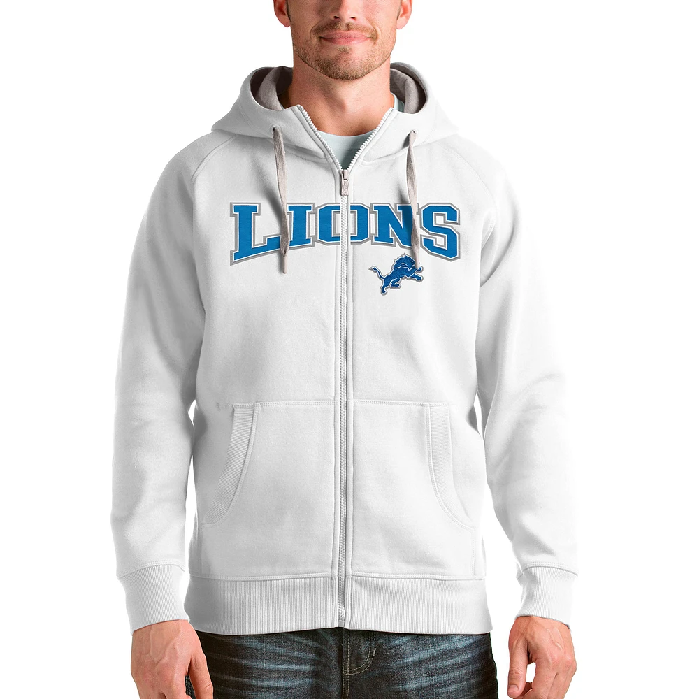 Men's Antigua White Detroit Lions Wordmark Victory Full-Zip Hoodie