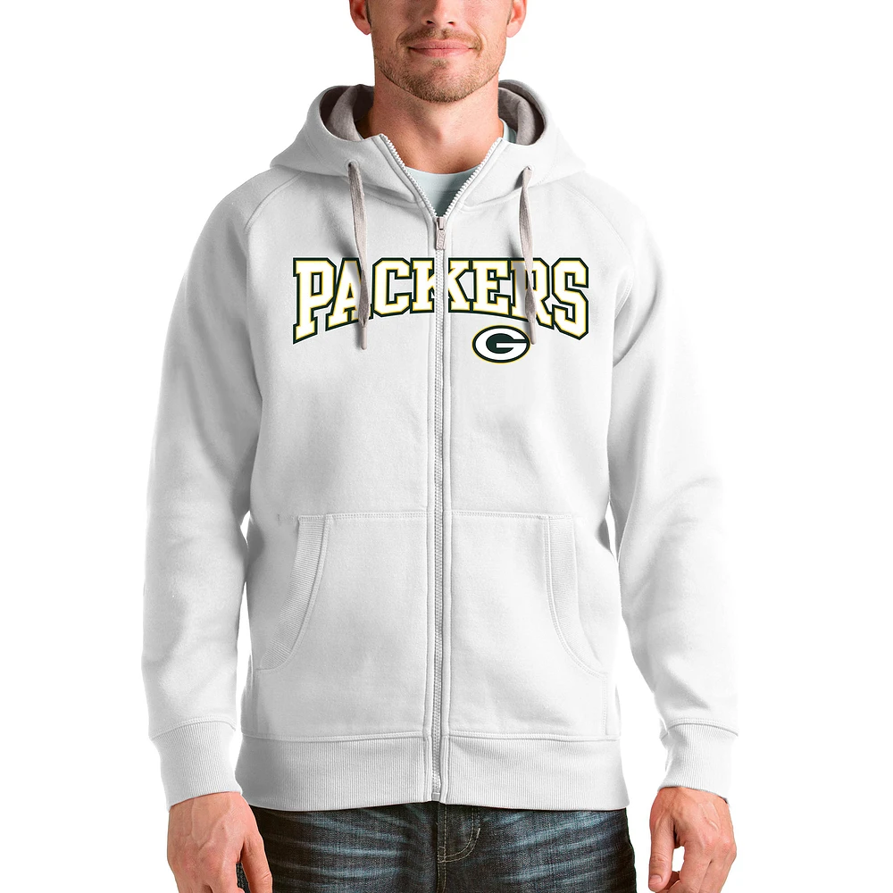 Men's Antigua Green Bay Packers Wordmark Victory Full-Zip Hoodie