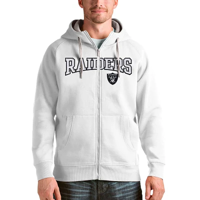 Men's Antigua White Las Vegas Raiders Wordmark Victory Full-Zip Hoodie