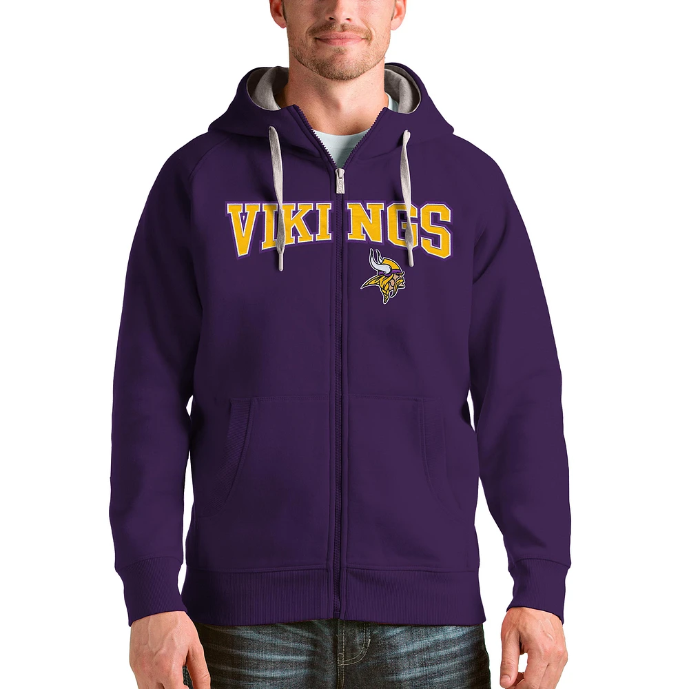 Men's Antigua Minnesota Vikings Wordmark Victory Full-Zip Hoodie
