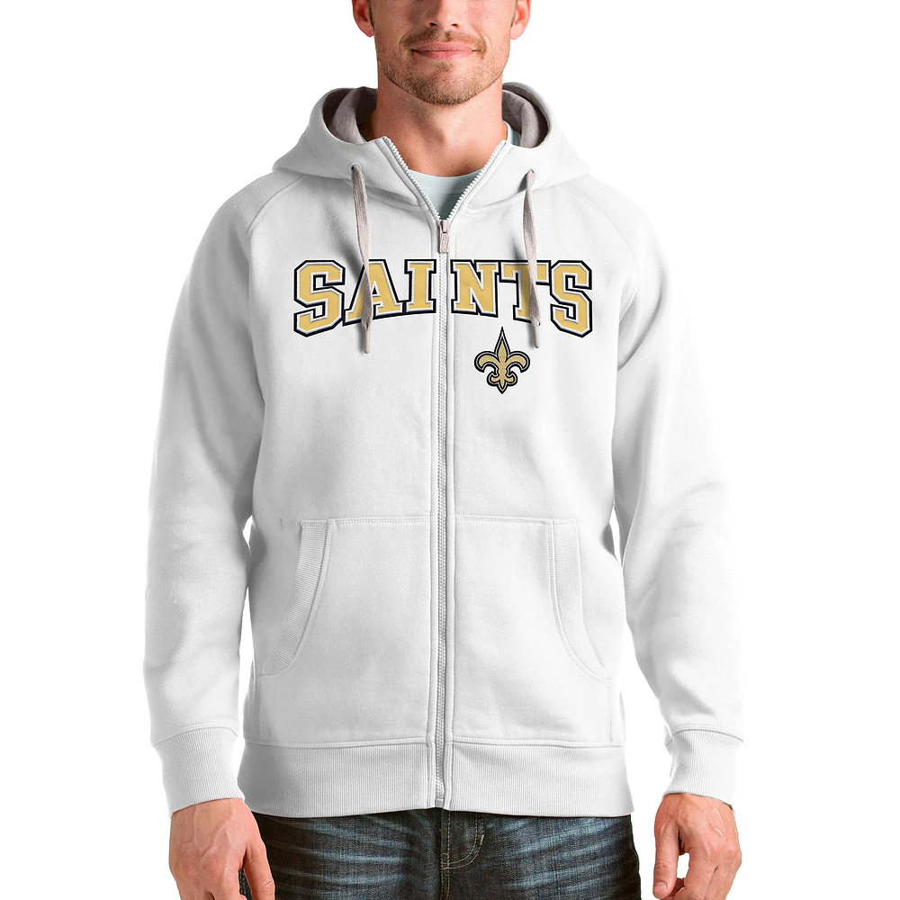 Men's Antigua New Orleans Saints Wordmark Victory Full-Zip Hoodie