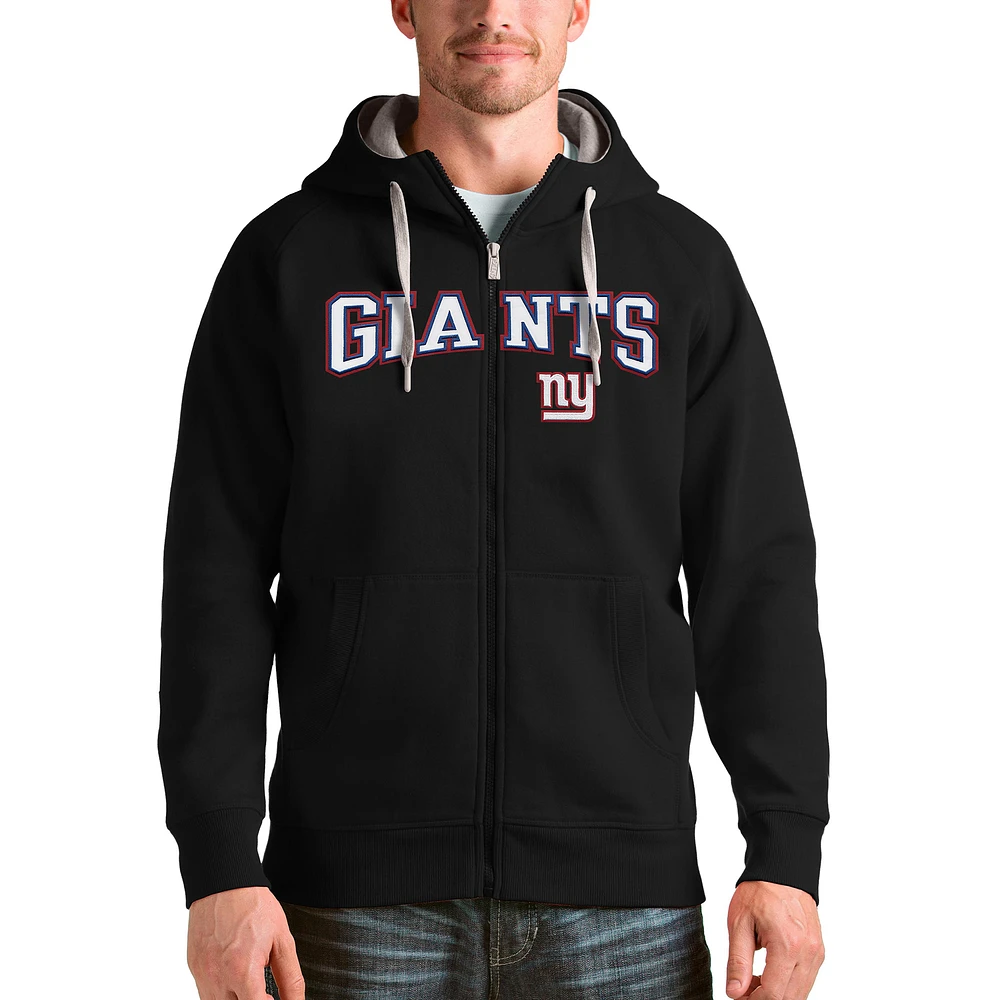 Men's Antigua Black New York Giants Wordmark Victory Full-Zip Hoodie