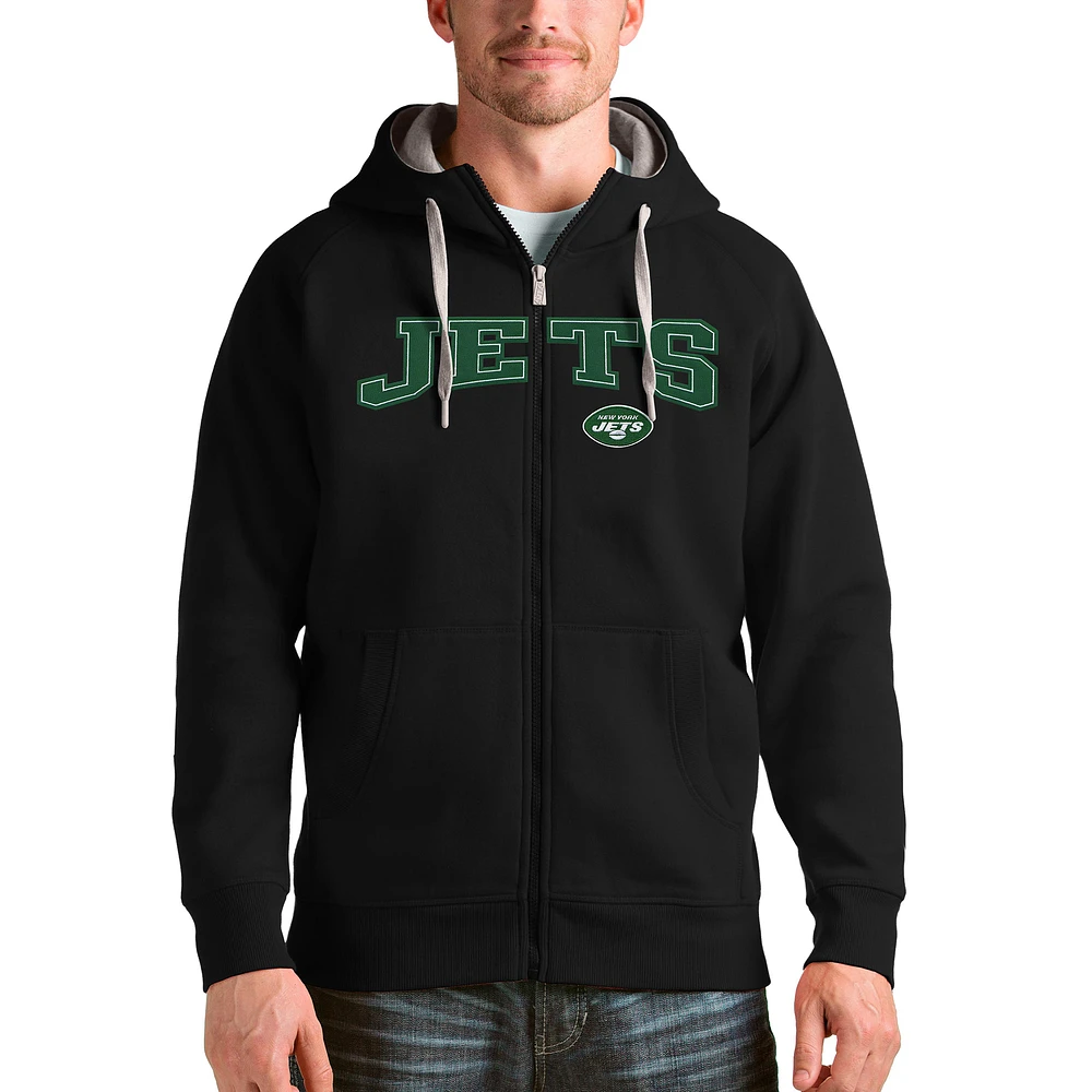 Men's Antigua Black New York Jets Wordmark Victory Full-Zip Hoodie