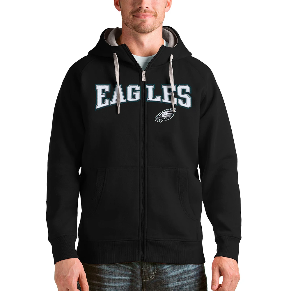 Men's Antigua Black Philadelphia Eagles Wordmark Victory Full-Zip Hoodie