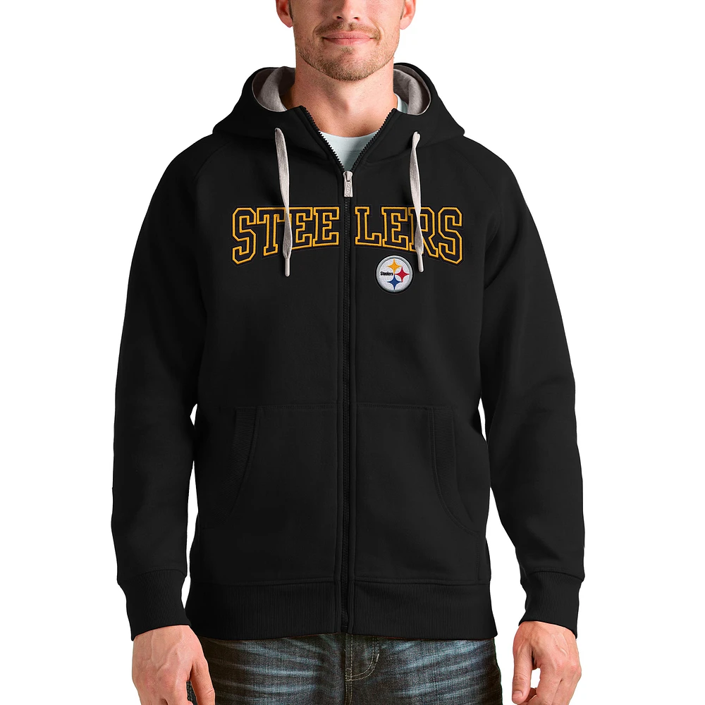 Men's Antigua Black Pittsburgh Steelers Wordmark Victory Full-Zip Hoodie