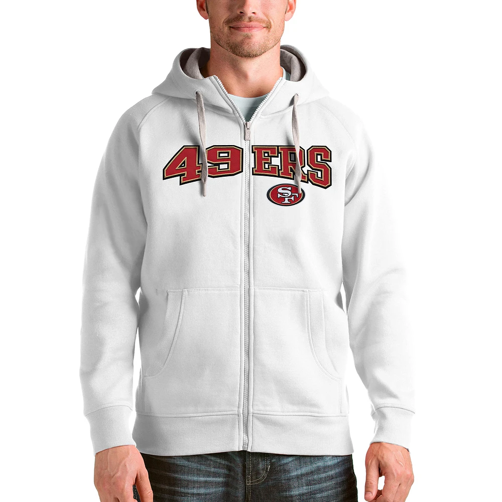 Men's Antigua White San Francisco 49ers Wordmark Victory Full-Zip Hoodie