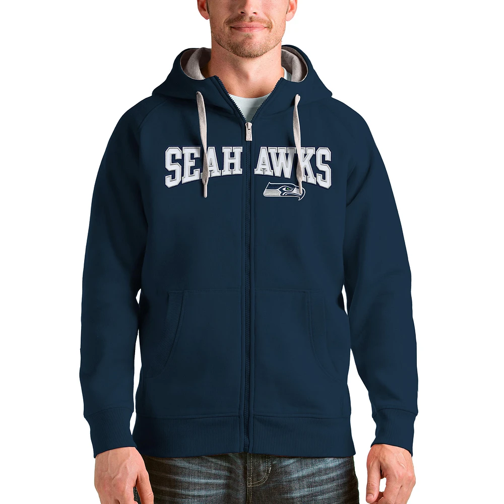 Men's Antigua College Navy Seattle Seahawks Wordmark Victory Full-Zip Hoodie
