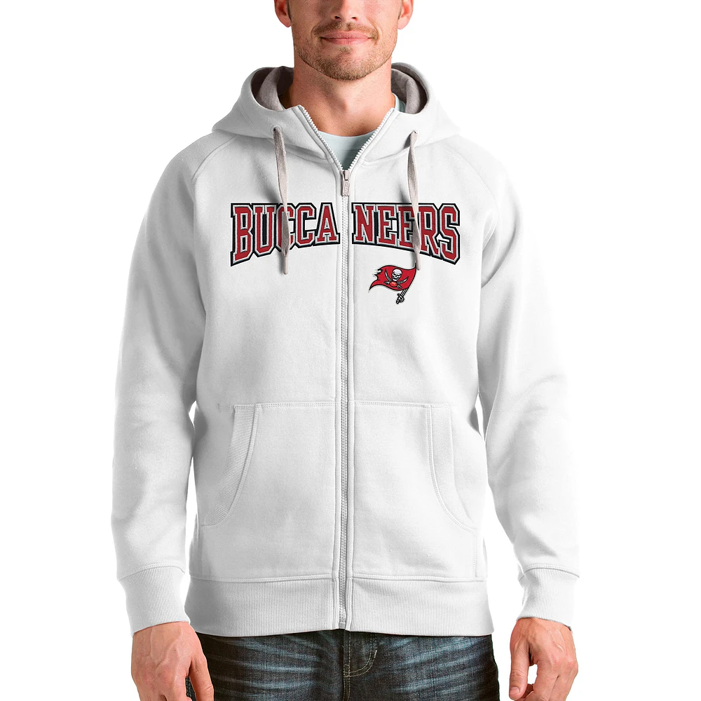 Men's Antigua White Tampa Bay Buccaneers Wordmark Victory Full-Zip Hoodie