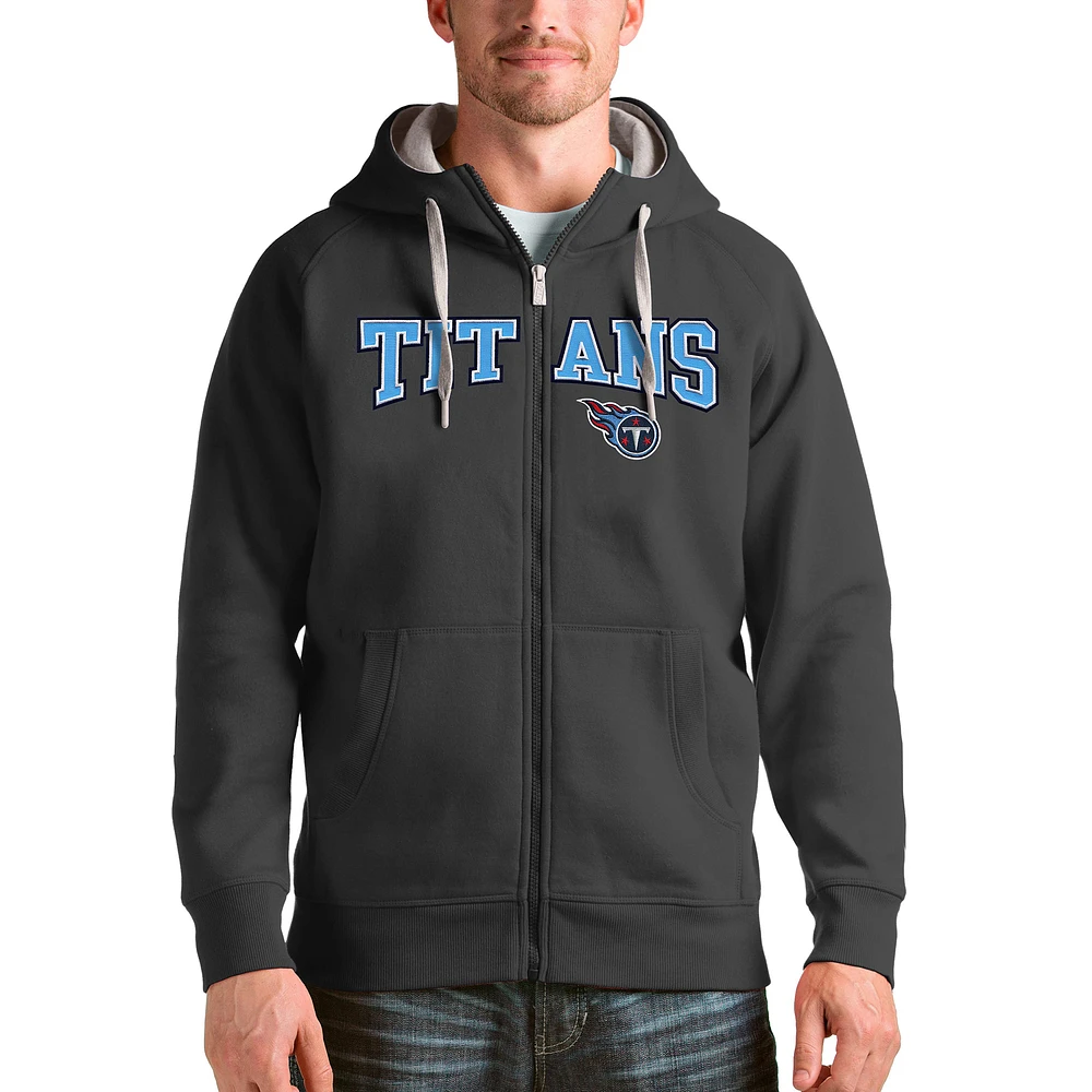 Men's Antigua Charcoal Tennessee Titans Wordmark Victory Full-Zip Hoodie
