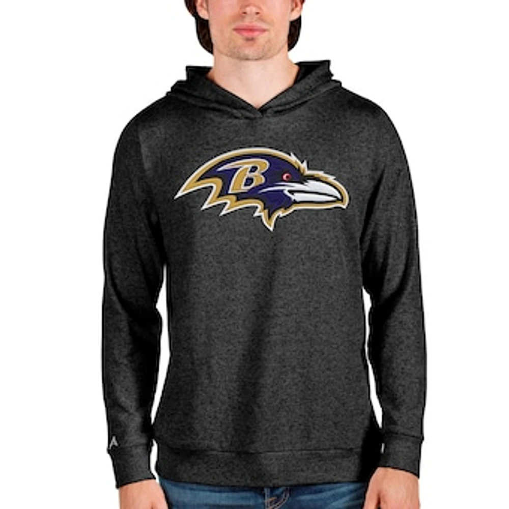 Men's Antigua Heathered Black Baltimore Ravens Team Absolute Pullover Hoodie