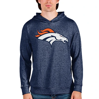 Men's Antigua Heathered Navy Denver Broncos Team Absolute Pullover Hoodie