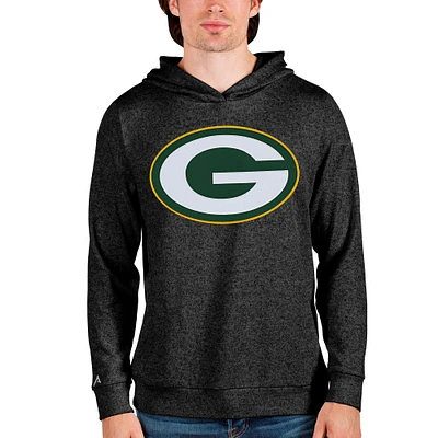 Men's Antigua Heathered Black Green Bay Packers Team Absolute Pullover Hoodie