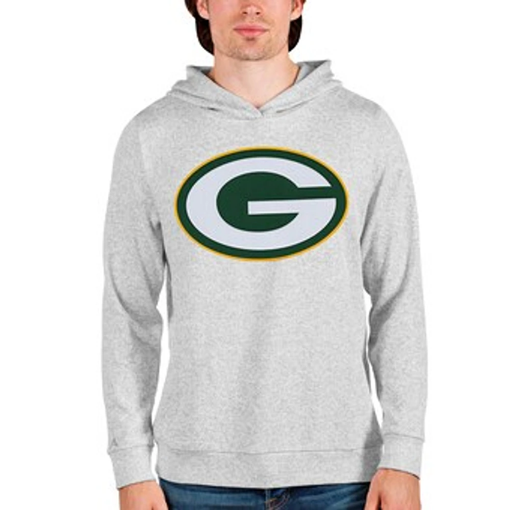 Men's Antigua Heathered Gray Green Bay Packers Team Absolute Pullover Hoodie