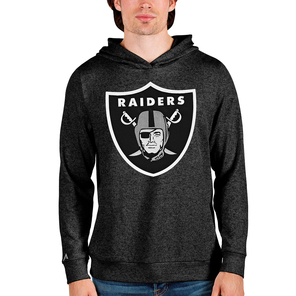 Men's Antigua Heathered Black Las Vegas Raiders Team Absolute Pullover Hoodie