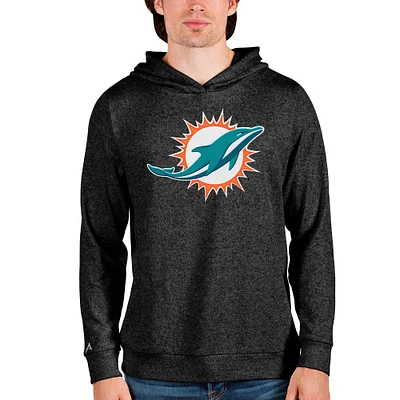 Men's Antigua Heathered Black Miami Dolphins Team Absolute Pullover Hoodie