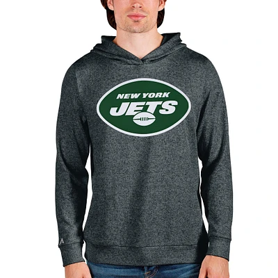 Men's Antigua Heathered Charcoal New York Jets Team Absolute Pullover Hoodie