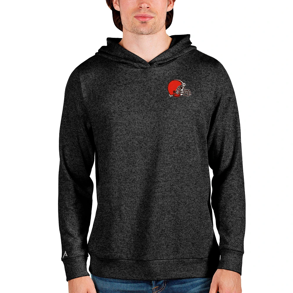Men's Antigua Heathered Black Cleveland Browns Absolute Pullover Hoodie