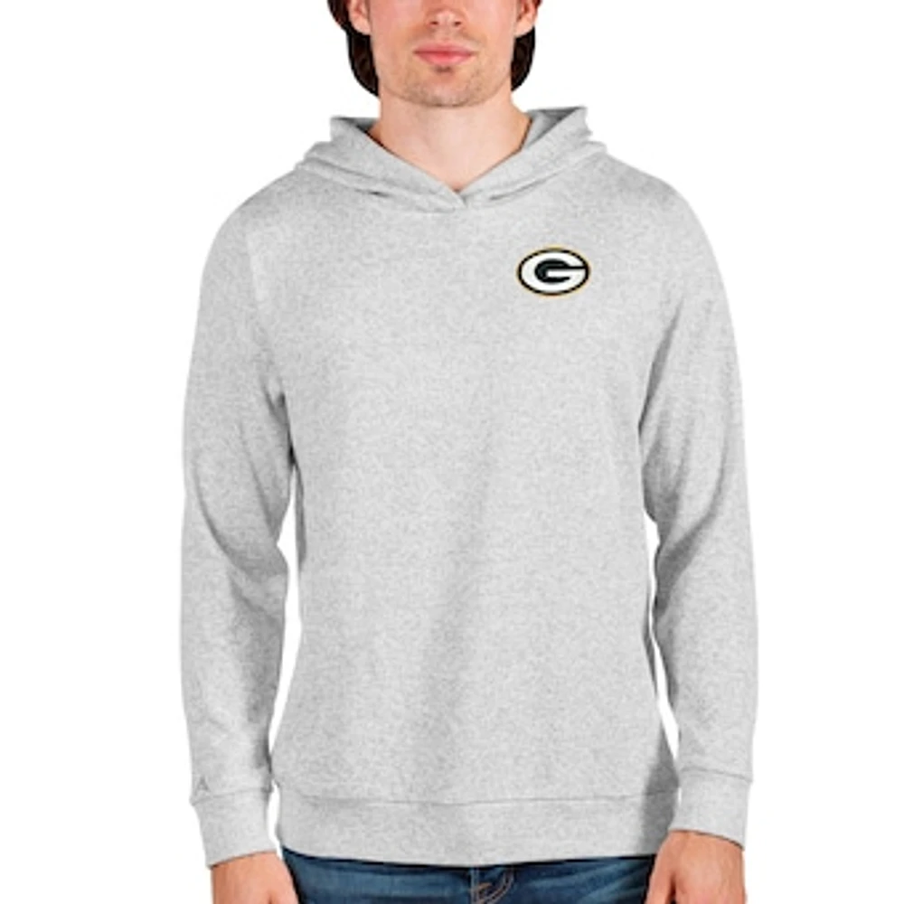 Men's Antigua Heathered Gray Green Bay Packers Absolute Pullover Hoodie
