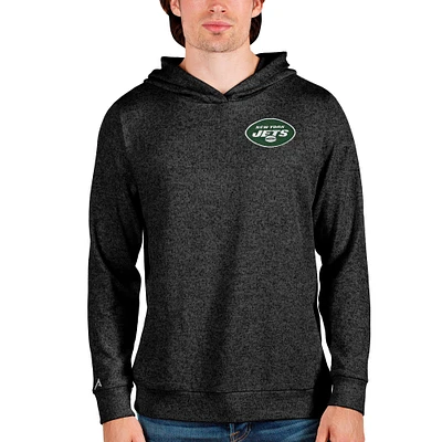 Men's Antigua Heathered Black New York Jets Absolute Pullover Hoodie