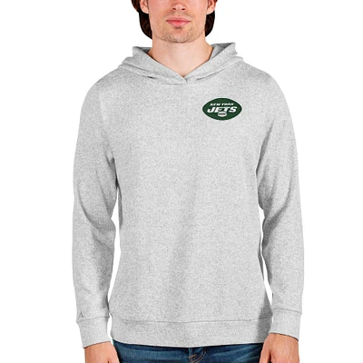 Men's Antigua Heathered Gray New York Jets Absolute Pullover Hoodie