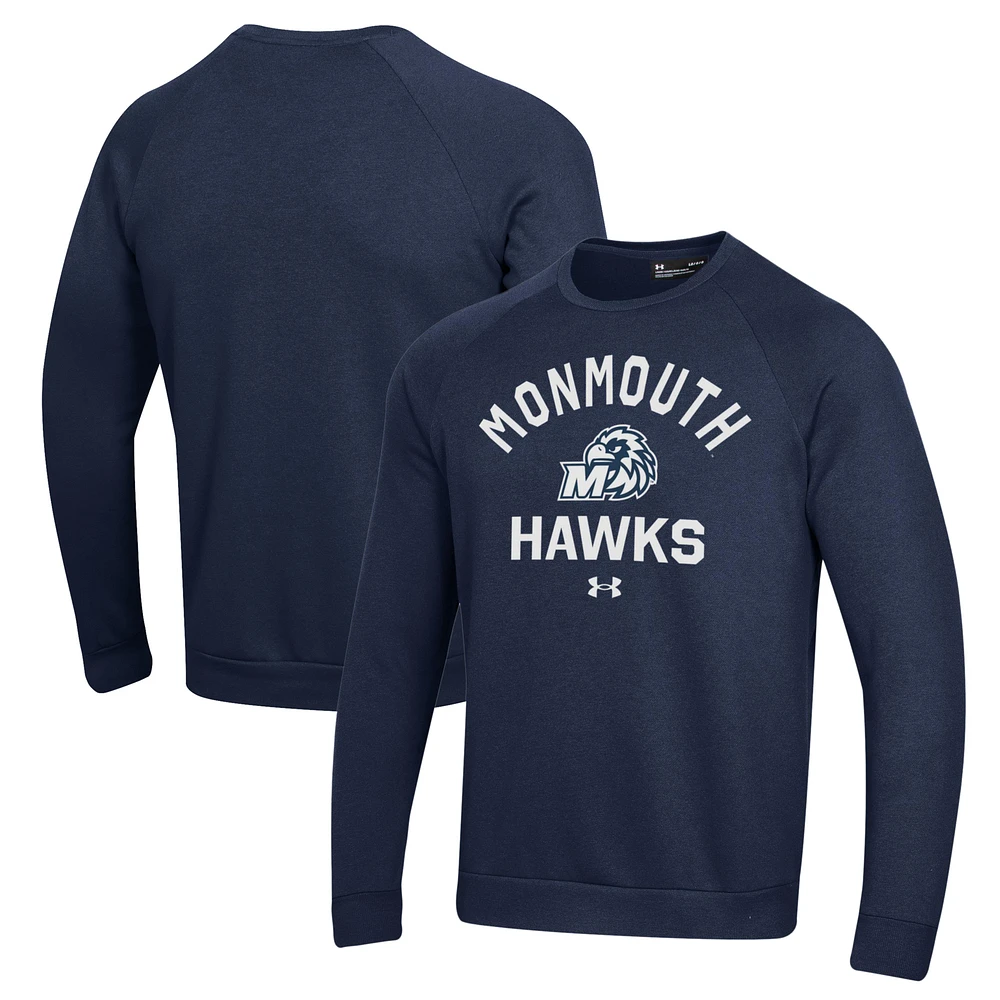 Men's Under Armour Navy Monmouth Hawks All Day Fleece Pullover Sweatshirt