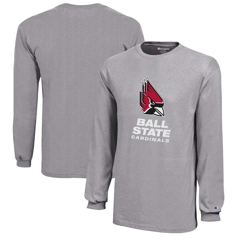 Youth Champion Gray Ball State Cardinals Jersey Long Sleeve T-Shirt