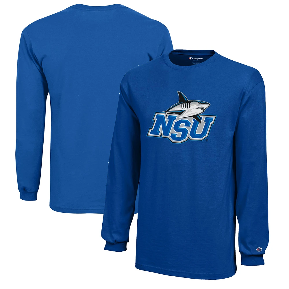 Youth Champion Blue Nova Southeastern Sharks Jersey Long Sleeve T-Shirt