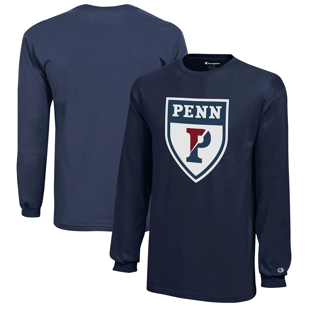 Youth Champion Navy Pennsylvania Quakers Jersey Long Sleeve T-Shirt