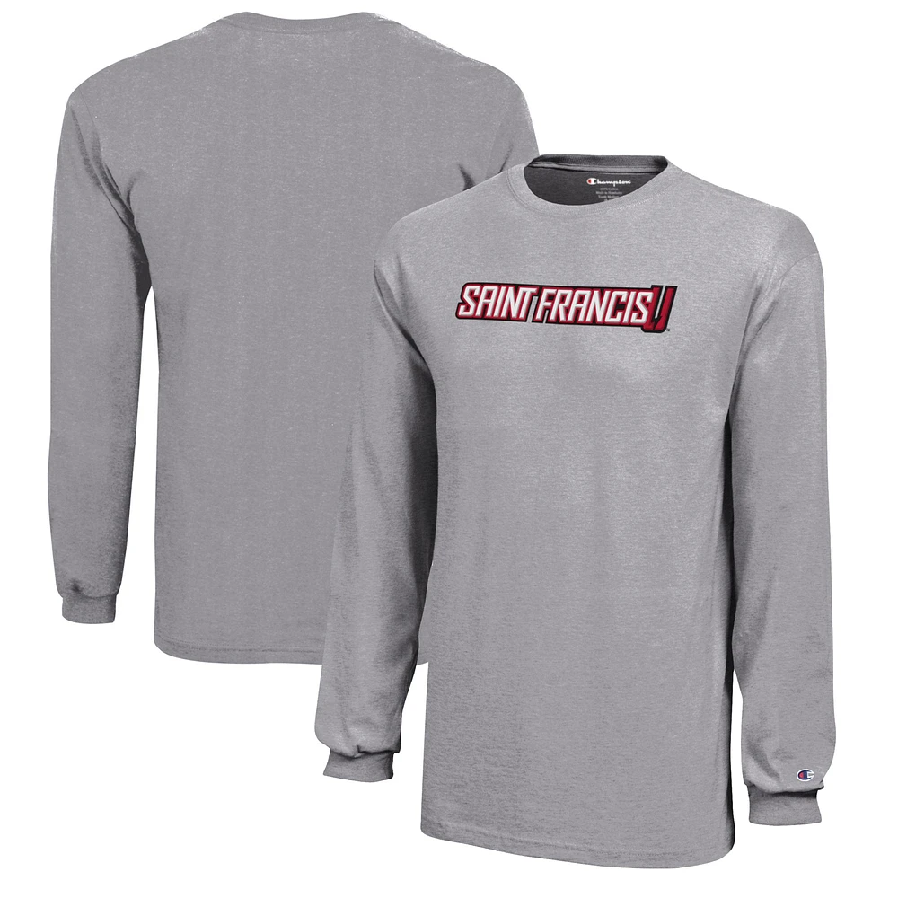 Youth Champion Gray Saint Francis Red Flash Jersey Long Sleeve T-Shirt