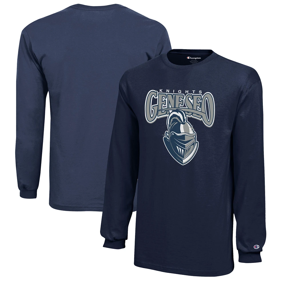 Youth Champion Navy SUNY Geneseo Knights Jersey Long Sleeve T-Shirt