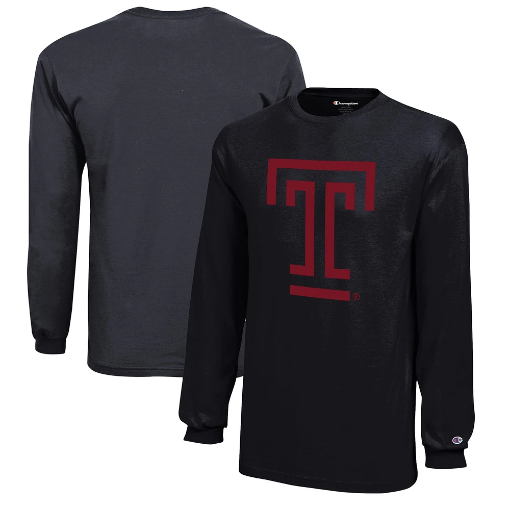 Youth Champion Black Temple Owls Jersey Long Sleeve T-Shirt