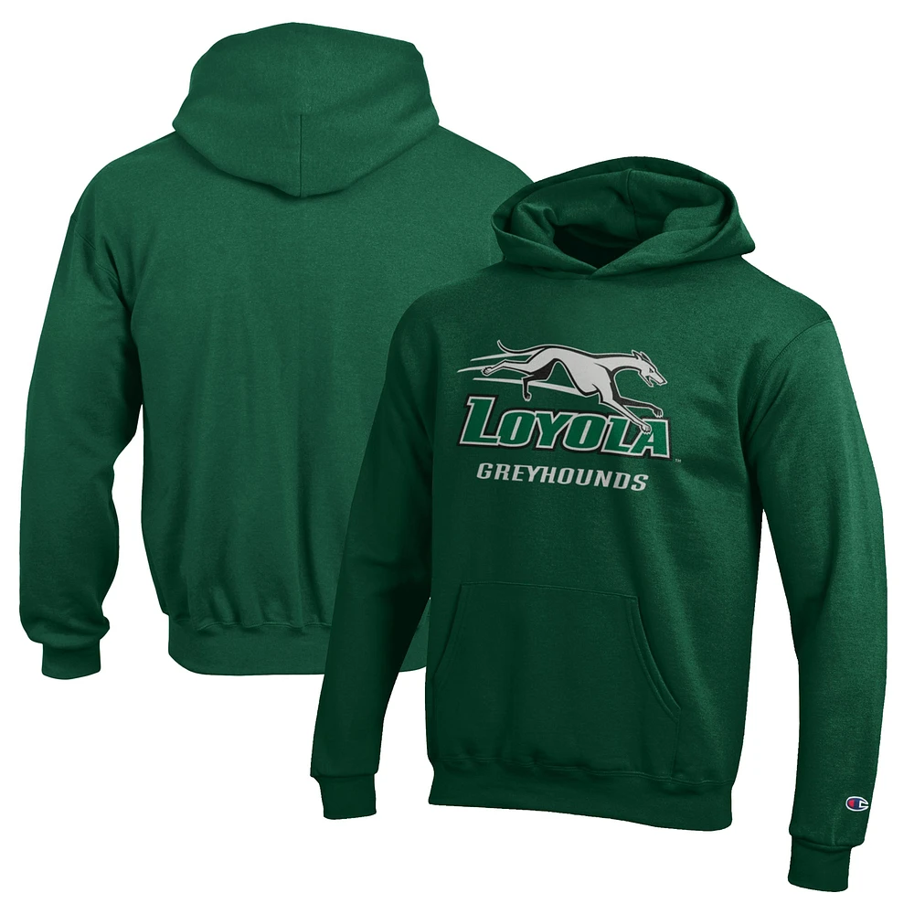 Youth Champion Green Loyola Greyhounds Eco Powerblend Pullover Hoodie
