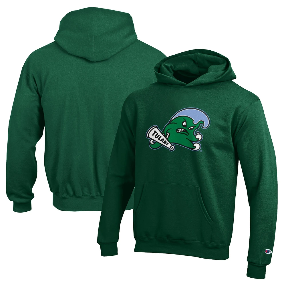 Youth Champion Green Tulane Wave Eco Powerblend Pullover Hoodie