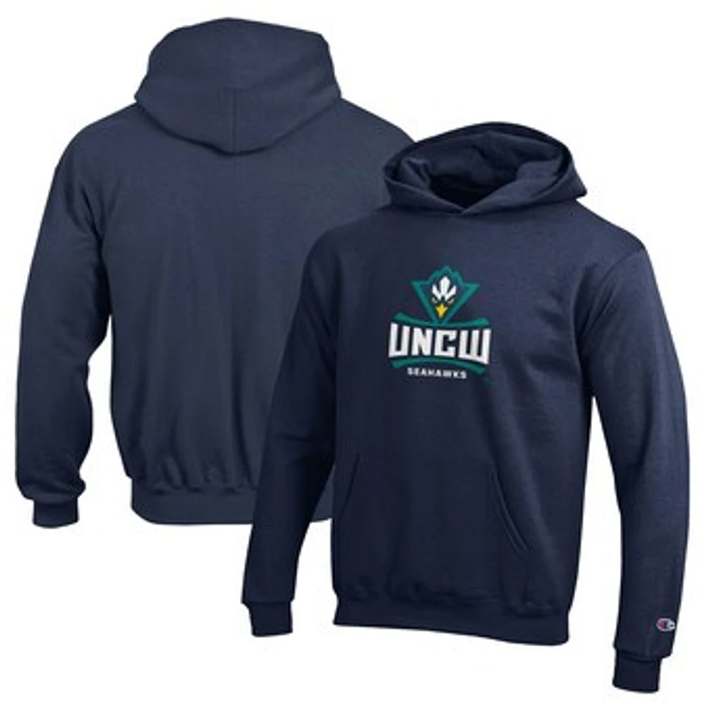 Youth Champion Navy UNC Wilmington Seahawks Eco Powerblend Pullover Hoodie