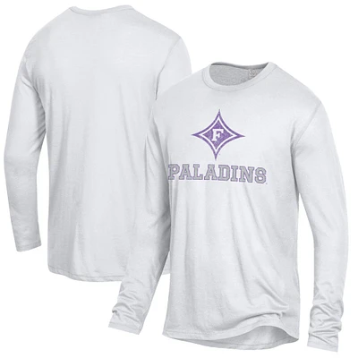 Men's Alternative Apparel White Furman Paladins Keeper Long Sleeve T-Shirt