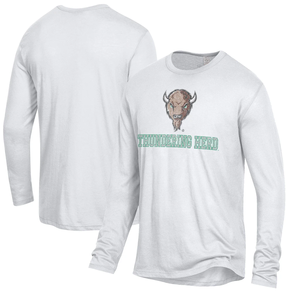 Men's Alternative Apparel White Marshall Thundering Herd Keeper Long Sleeve T-Shirt