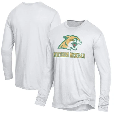 Men's Alternative Apparel White Northern Michigan Wildcats Keeper Long Sleeve T-Shirt