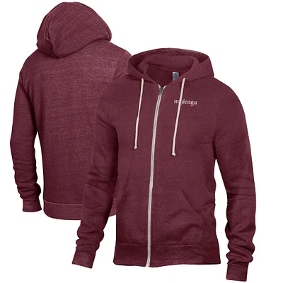 Men's Alternative Apparel Heathered Maroon Chicago Maroons Rocky Full-Zip Hoodie