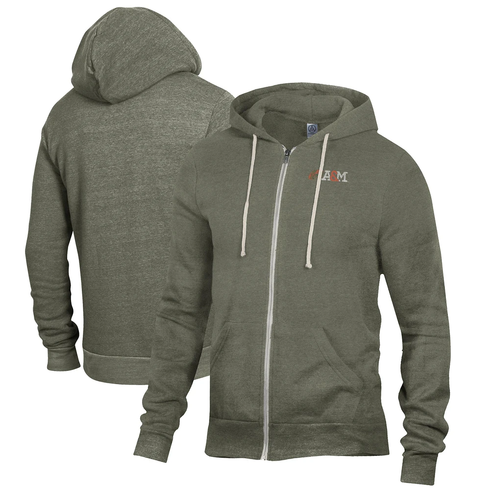Men's Alternative Apparel Heathered Green Florida A&M Rattlers Rocky Full-Zip Hoodie